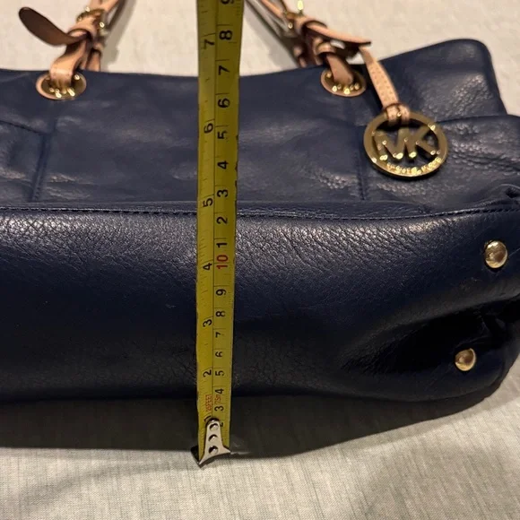 Michael Kors Dark Blue Tote with Tan Straps - Picture 12 of 13